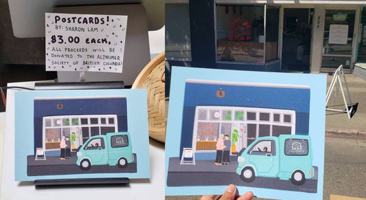 Postcards for Sale at Dumpling Drop – Proceeds to the Alzheimer Society of BC